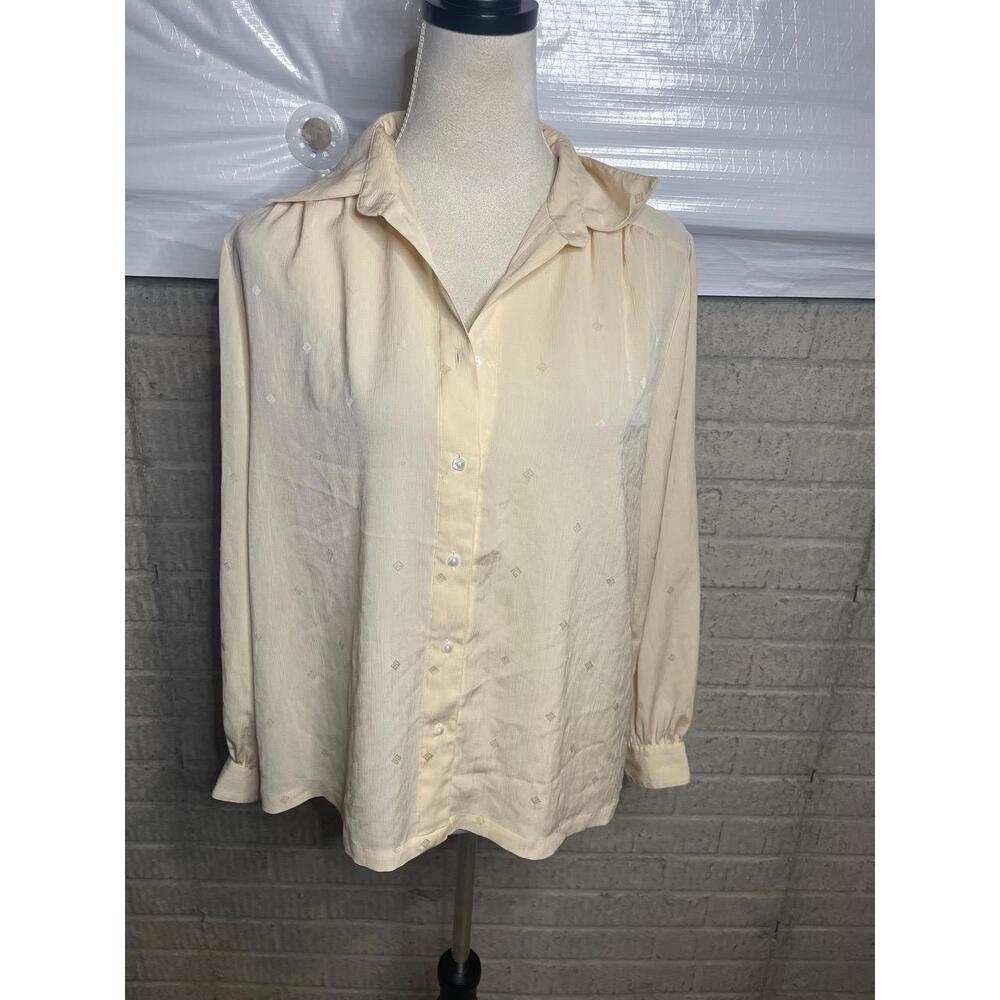 Vintage‎ Pierre Balmain Women Pale Yellow Button Down Top Size Medium